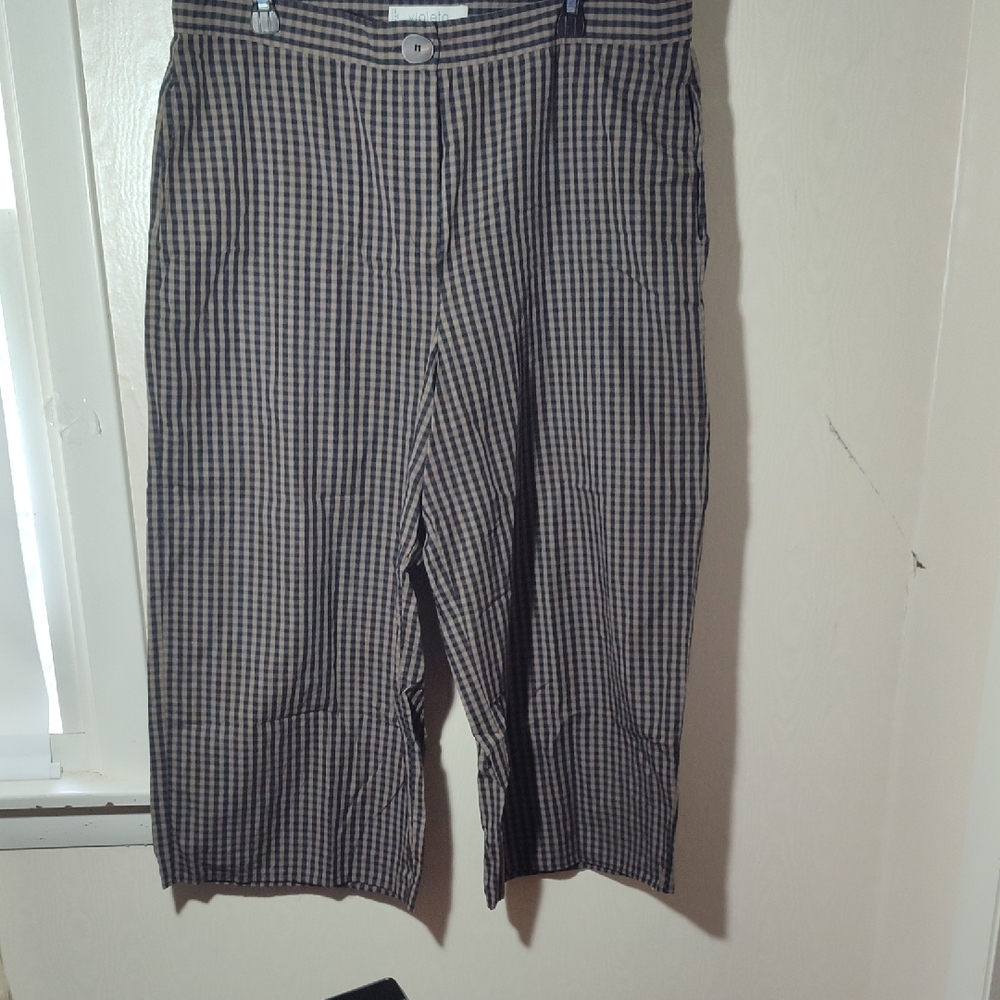 Mango Violeta Checkered Black and Tan Pants